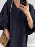 Momentlover Causal Plus Size Pleated Raglan Sleeve V-Neck Midi Dress