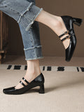 Momentlover Square-Toe Shallow Cut Lace-Up Pumps