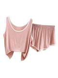 Momentlover Home Wear Loose Sleeveless Contrast Color Round-Neck Vest&Shorts Pajamas Set