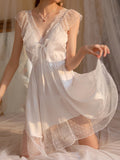 Momentlover Split-Joint Gauze Loose Deep V-Neck Intimates&Pajamas