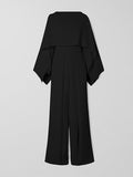 Momentlover Long Sleeves Wrap Solid Color Zipper Jumpsuits