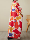 Momentlover Contrast Color Color-Block Raglan Sleeve Loose Round-Neck Maxi Dresses
