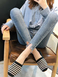 Momentlover Striped Contrast Color Breathable Flat Shoes