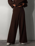 Momentlover Casual Solid Color Irregularity High-Neck Sweater& Wide Leg Pants Suits