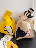 Momentlover Cartoon Printed Woven Handbag Bags Accessories