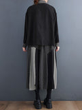 Momentlover Loose Oversize Striped Polka-Dot Split-Joint Blouse Top A-Line Skirt Bottom Two Pieces Set