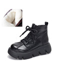 Momentlover Vintage Cow Leather Wool Boots Platform Shoes