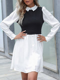 Momentlover Split-Joint Hollow Buttoned Long Sleeves High Waisted Lapel Mini Dresses