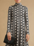 Momentlover Long Sleeves Loose Printed High Neck Maxi Dresses
