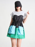 Momentlover Stylish Selection Short Sleeves Loose Drawstring Split-Joint Round-Neck Mini Dresses
