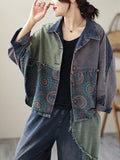 Momentlover Contrast Color Fringed Split-Joint Long Sleeves Printed Outwear + Harem Pants  Two Pieces Set
