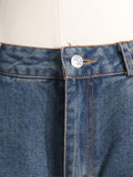 Momentlover Asymmetric Boat Neck Fringed Vest Top+ Belted High Waisted Jeans Bottom Two Pieces Set