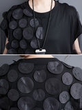 Momentlover Split-Joint Gauze Asymmetric Short Sleeves Loose Round-Neck Midi Dresses