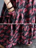 Momentlover Artistic Retro Ramie Cotton Loose 3 Colors Floral Printed Square-Neck Sleeveless Strap Dress