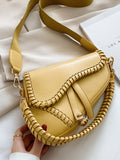 Momentlover Urban Split-Joint Solid Color PU Shoulder Bag Saddle Bag