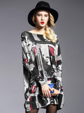 Momentlover Urban Loose One-Shoulder Printed Split-Joint Sweater