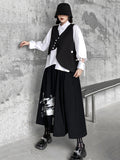 Momentlover Original Loose Lace-Up Hollow Sleeve Blouse+Black Vest+Wide Leg Pants Culotte Three Pieces Set