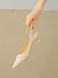 Momentlover Shallow Cut Pointed-Toe Pleated Sling Shoes