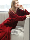 Momentlover Comfortable Hooded Zipper Warm Pajama Robe