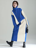 Momentlover Casual Loose Long Sleeves Contrast Color High-Neck Sweater Top&Skirt Two Pieces Set