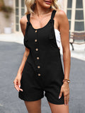 Momentlover Solid Color Loose Round-Neck Rompers