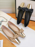 Momentlover Square-Toe Split-Joint Shallow Cut Contrast Color Bowknot Flats