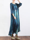 Momentlover Artistic Retro 2 Pieces Printed Round-Neck Loose Maxi Dress