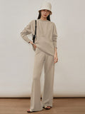 Momentlover Urban Loose Solid Round-Neck Vest Top& V-Neck Sweater Tops& Wide Leg Pants Three-Piece Set
