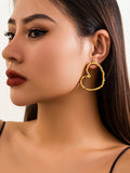 Momentlover Solid Color Hollow Heart Shape Geometric Drop Earrings