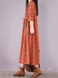 Momentlover Original Lapel Frenum Floral Printed Midi Dress