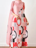 Momentlover Fashion Loose Geometric Printed Pleated Midi Dress