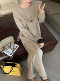 Momentlover Solid Color Wide Leg Loose Round-Neck Three Pieces Set