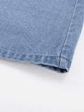Momentlover Long Sleeves Loose Split-Joint Tied Waist V-Neck Denim Mini Dresses