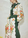 Momentlover Flower Print Long Sleeves Buttoned Lapel Shirts Top + High Waisted Pants Bottom Two Pieces Set