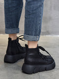 Momentlover Vintage Cow Leather Wool Boots Platform Shoes