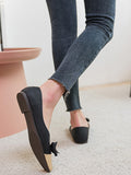 Momentlover Square-Toe Split-Joint Shallow Cut Contrast Color Bowknot Flats