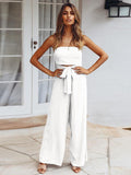 Momentlover Original Cold Shoulder Tied Solid Color Straight Leg Jumpsuits