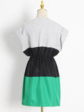 Momentlover Stylish Selection Short Sleeves Loose Drawstring Split-Joint Round-Neck Mini Dresses