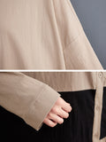 Momentlover Original Creation Long Sleeves Loose Buttoned Contrast Color Stand Collar Midi Dresses