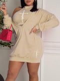 Momentlover V Neck Faith Letter Print Sweat Dress (With Camisole) BO5617