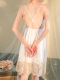 Momentlover Split-Joint Lacy Backless Sleeveless V-neck Intimates&Pajamas