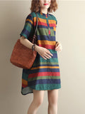 Momentlover Loose Vintage Striped Shirt Dress