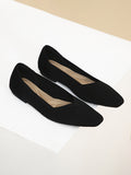 Momentlover V-Cut Square-Toe Split-Joint Solid Color Flat Shoes