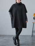 Momentlover Simple Solid Color Knitting Short Sleeves High-Neck Mini Dress