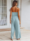 Momentlover Original Cold Shoulder Tied Solid Color Straight Leg Jumpsuits