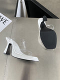 Momentlover Transparent Square-Toe Sandals Pumps