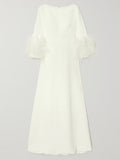 Momentlover Elegant Simple Black And White Feather Long Sleeve Party Dress