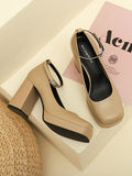 Momentlover Square-Toe Shallow Cut Lace-Up Pumps Mary Janes