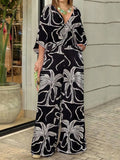 Momentlover Printed Wide Leg Loose V-Neck Jumpsuits