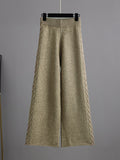 Momentlover Urban Loose Solid Color V-Neck Sweater Tops& Wide Leg  Pants Suits